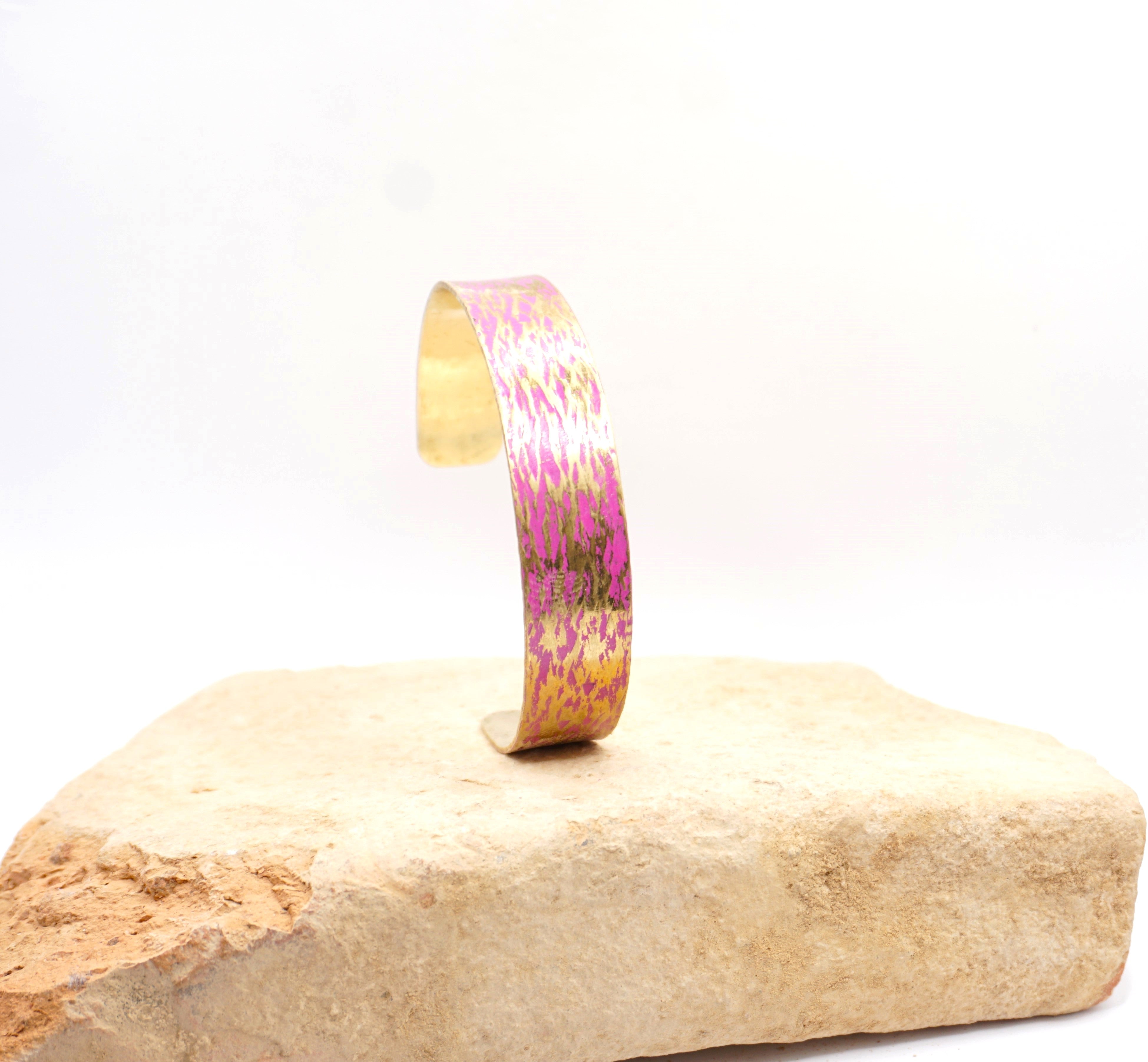 '' Hammered '' Brass Bracelet Fire Opal Color