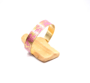 '' Hammered '' Brass Bracelet Fire Opal Color